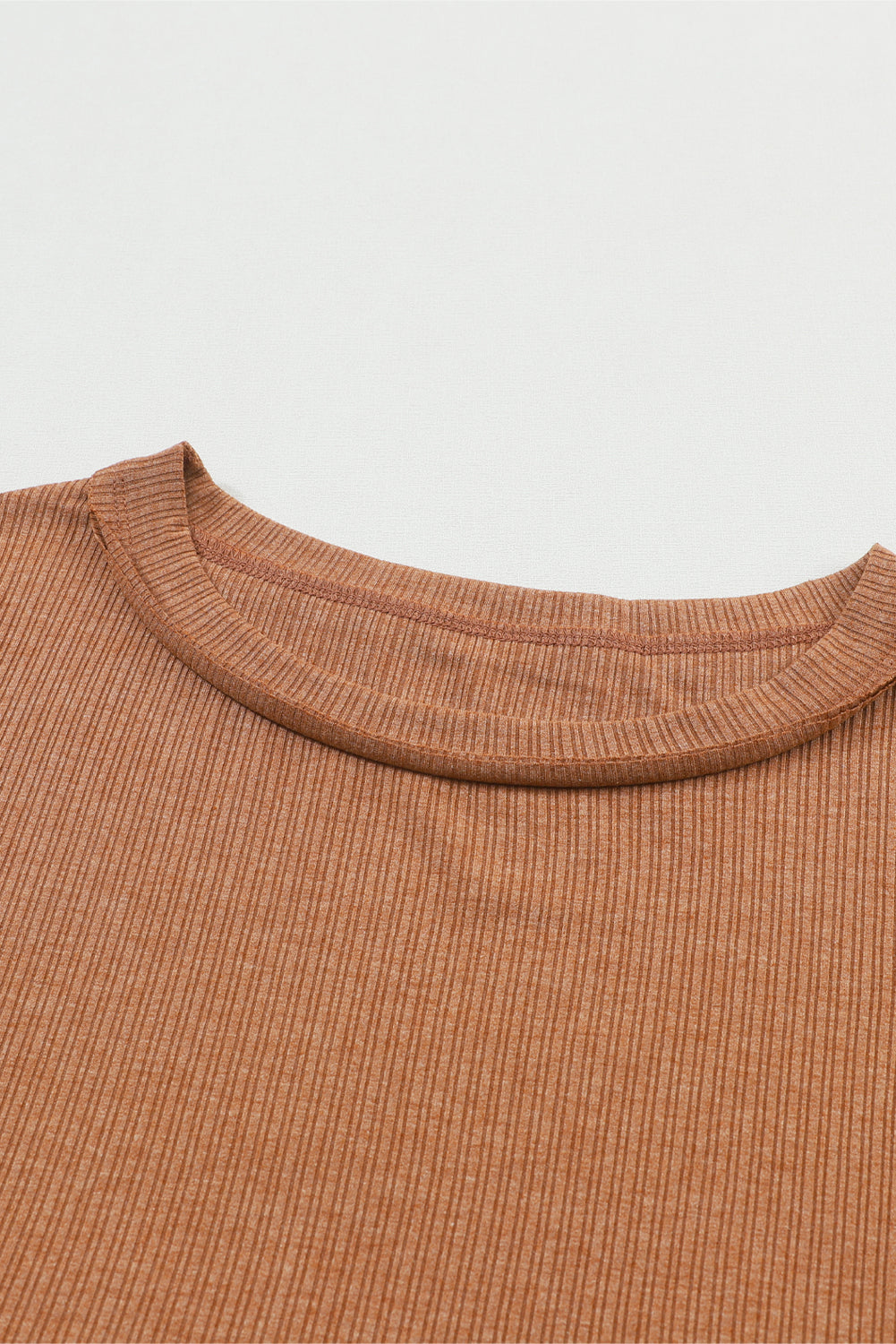 Women's Brown Tiered Ruffle Top | Ribbed Long-Sleeve Flowy Blouse