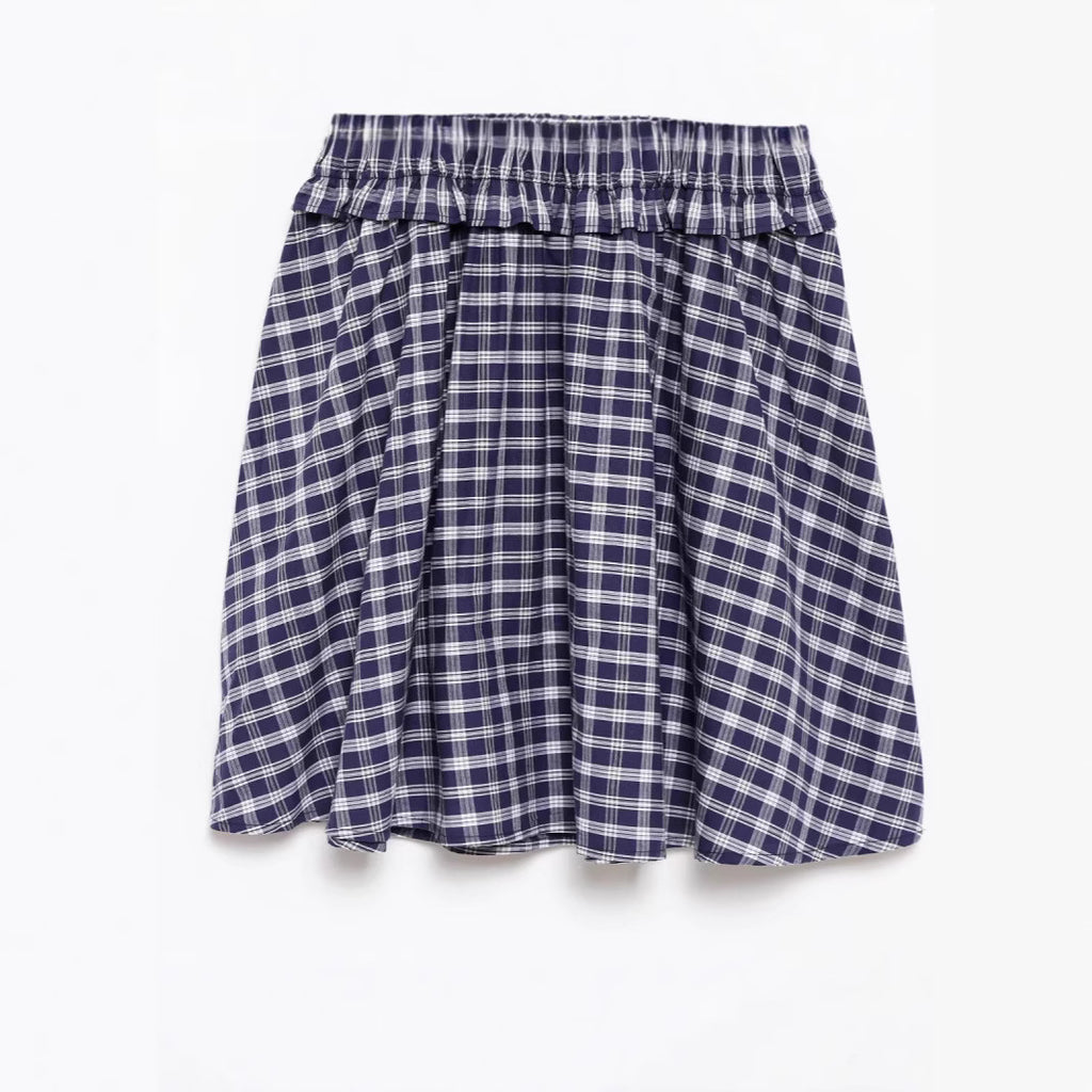 Women's Blue & White Plaid Strapless Dress | Cotton, Pleated