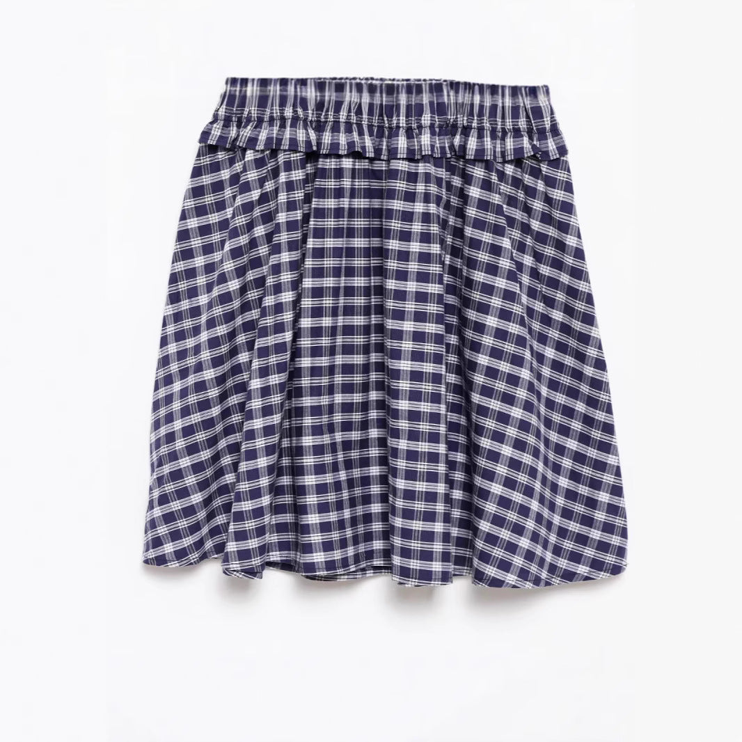 Women's Blue & White Plaid Strapless Dress | Cotton, Pleated