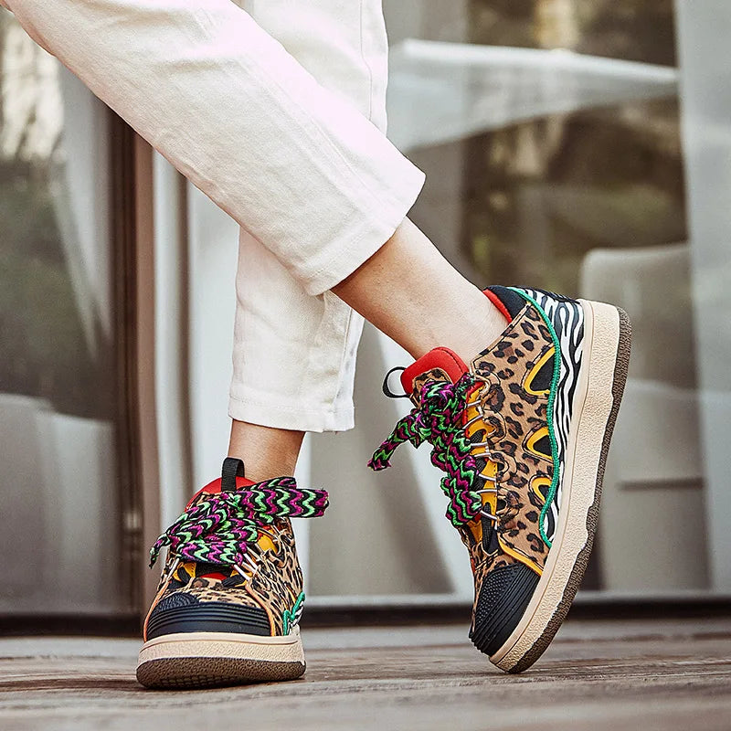 Women's Cow Suede Platform Sneakers | Leopard & 3 Colors