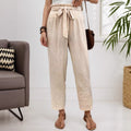 Women's Khaki Wide Leg Tie Pants | Rayon, Straight Fit