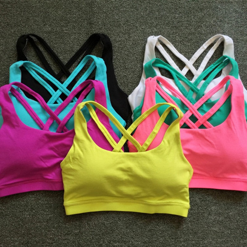 Women's Strappy Padded Sports Bra Tank | Seamless Yoga Top, 10 Colors
