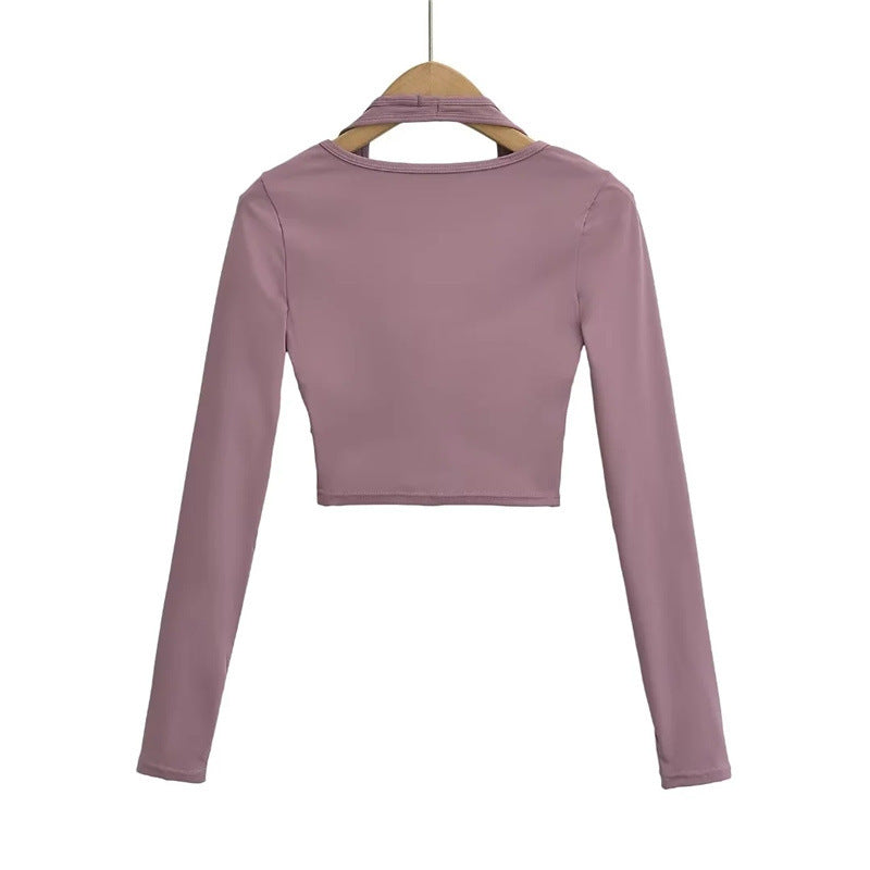Women's Long Sleeve Faux Two-Piece Halter Top | Slim Fit, 3 Colors