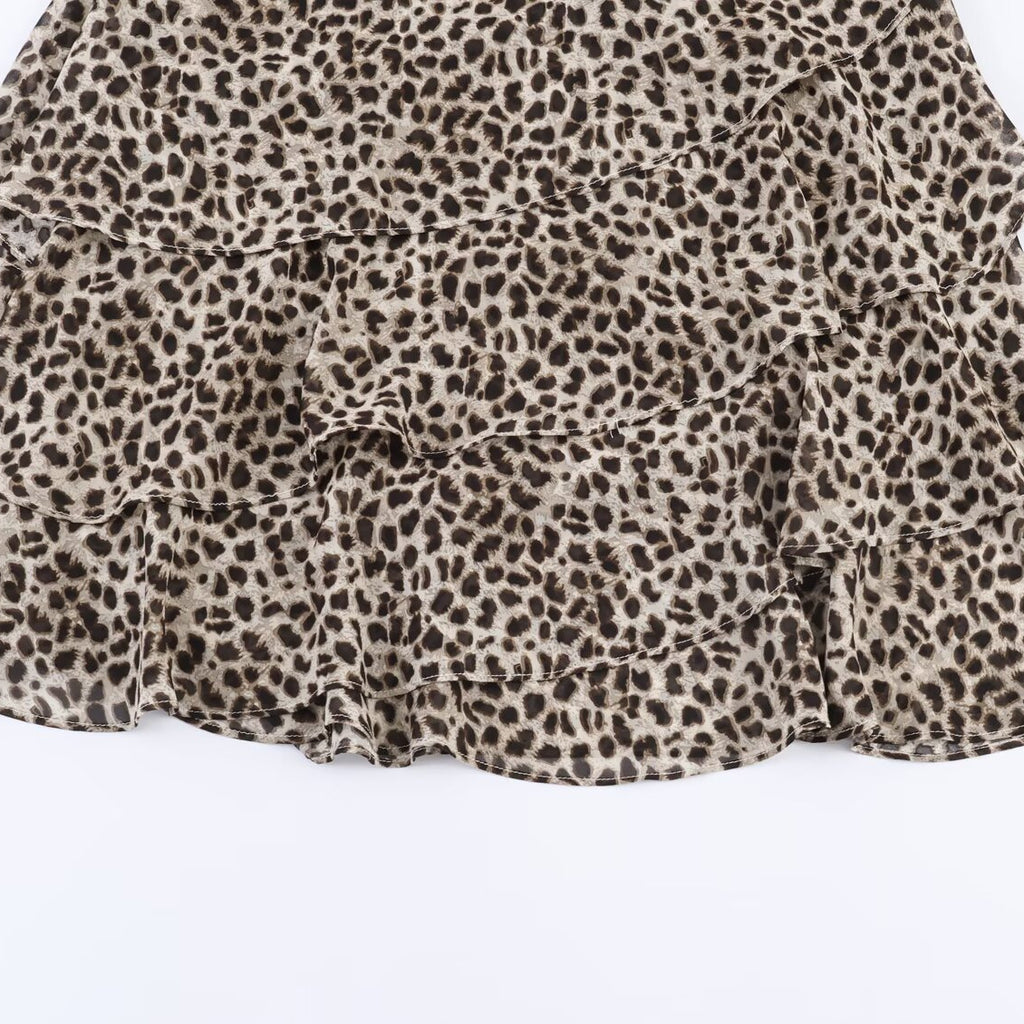 Women's Leopard Print Tiered Chiffon Mini Skirt