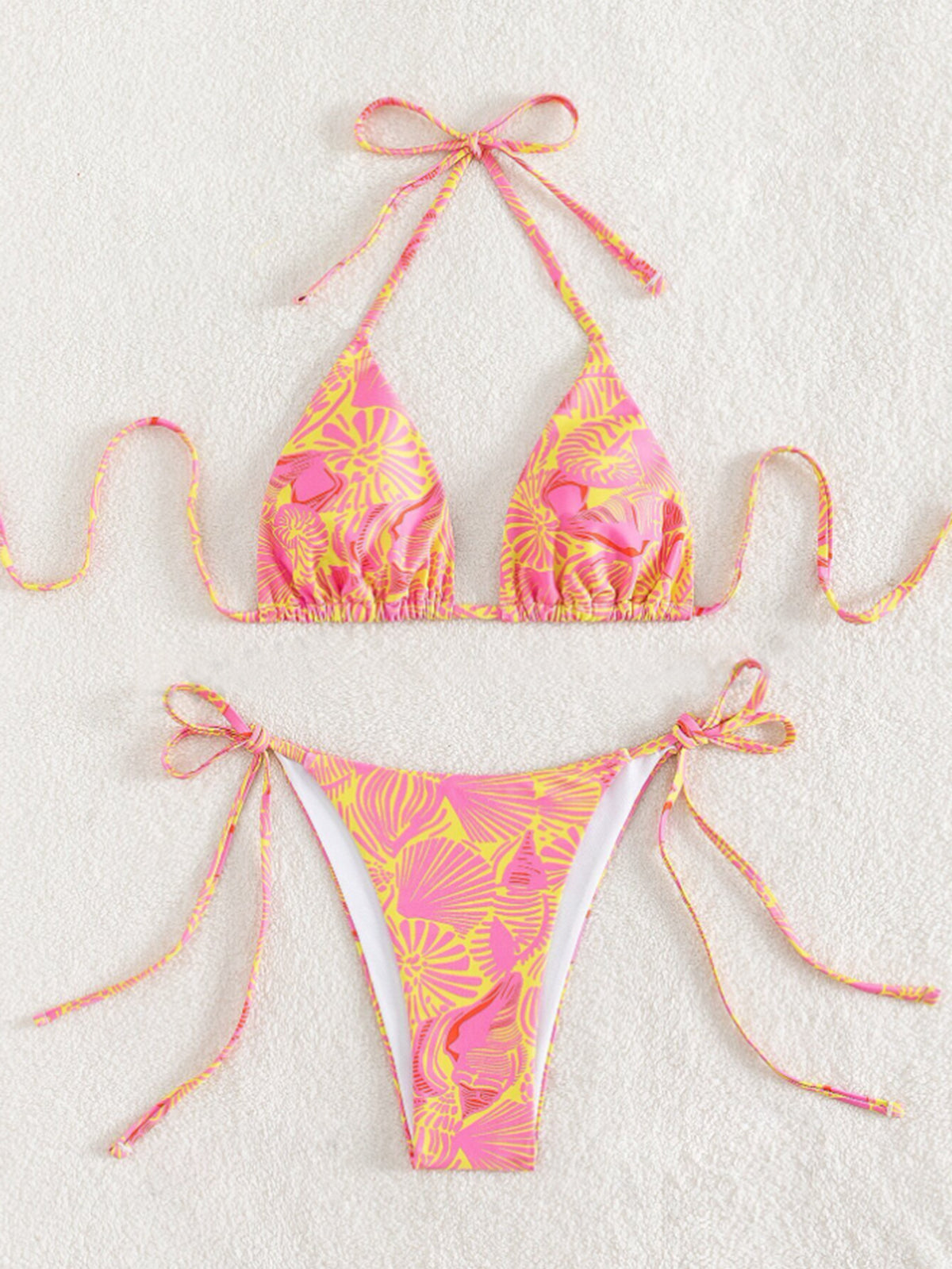 Women's Floral Two-Piece Swimsuit | Padded Soft Cups, 5 Colors - Lake Blue Orange Flower