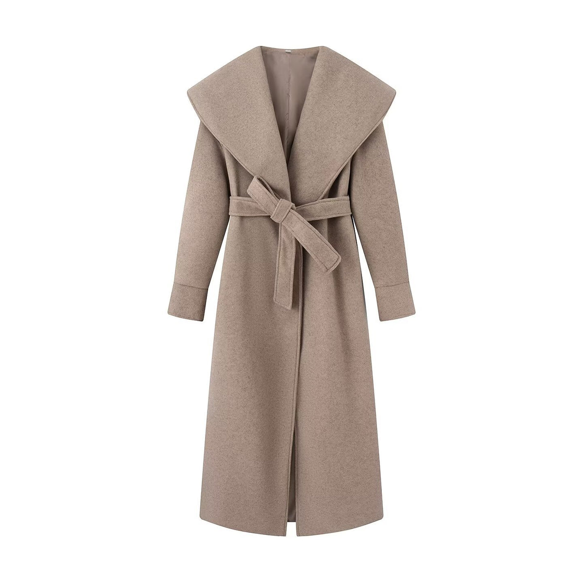 Women's Faux Wool Belted Coat | Turn-Down Collar, 3 Colors - Khaki