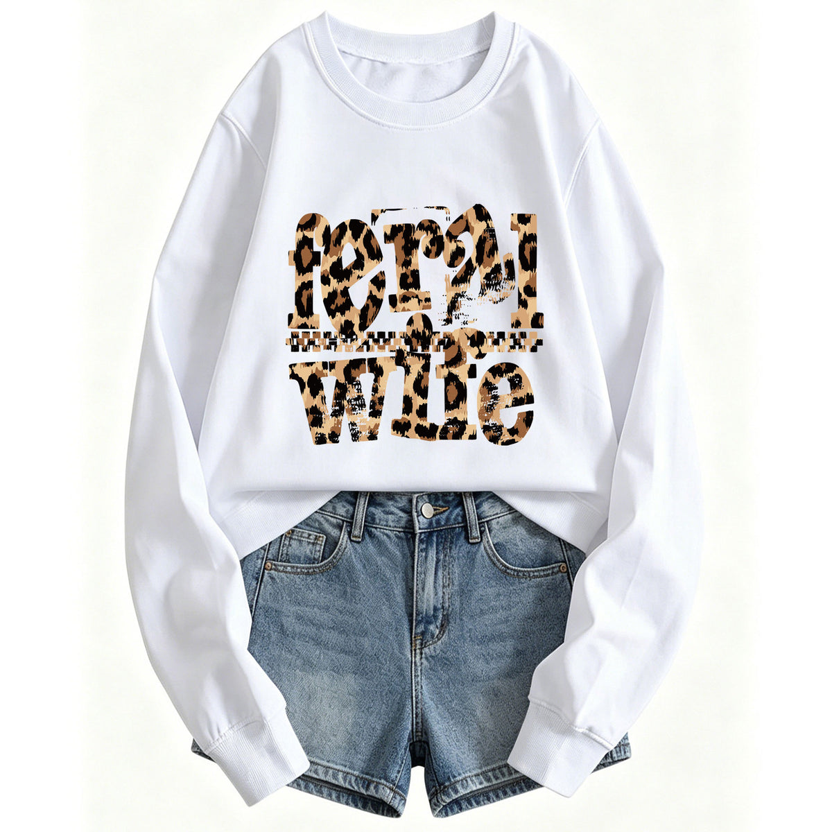 Women's Feral Wife Leopard Print Sweatshirt | Crew Neck, Cotton