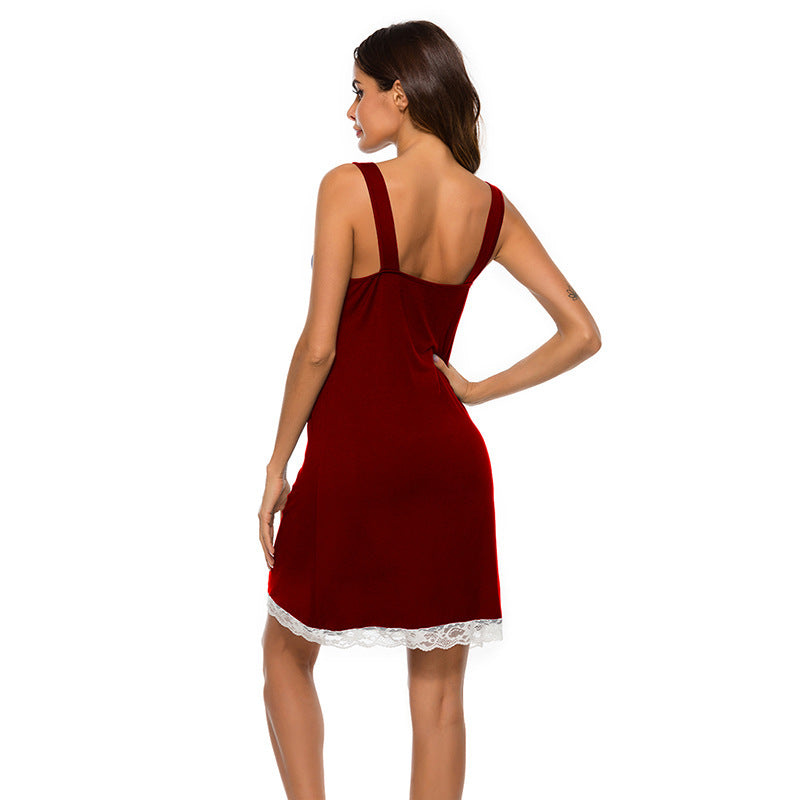 Women's Lace Trim Modal Sleep Dress | Sleeveless, 5 Colors - Navy Blue