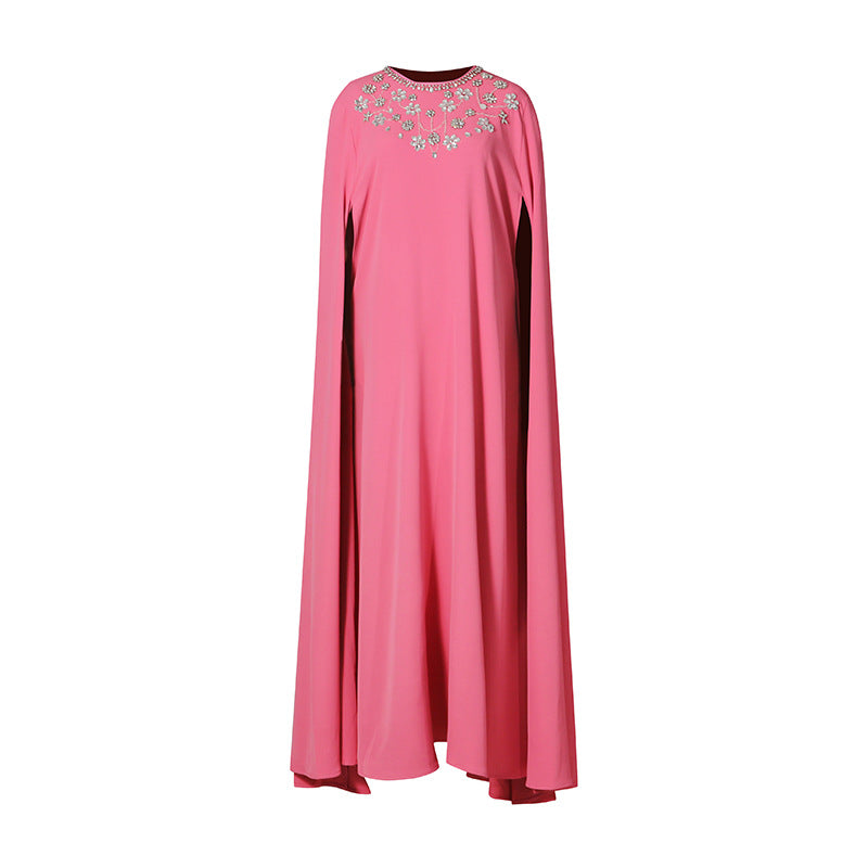 Women's Pink Cape Dress | Long-Sleeve with Rhinestone Detail, One Size