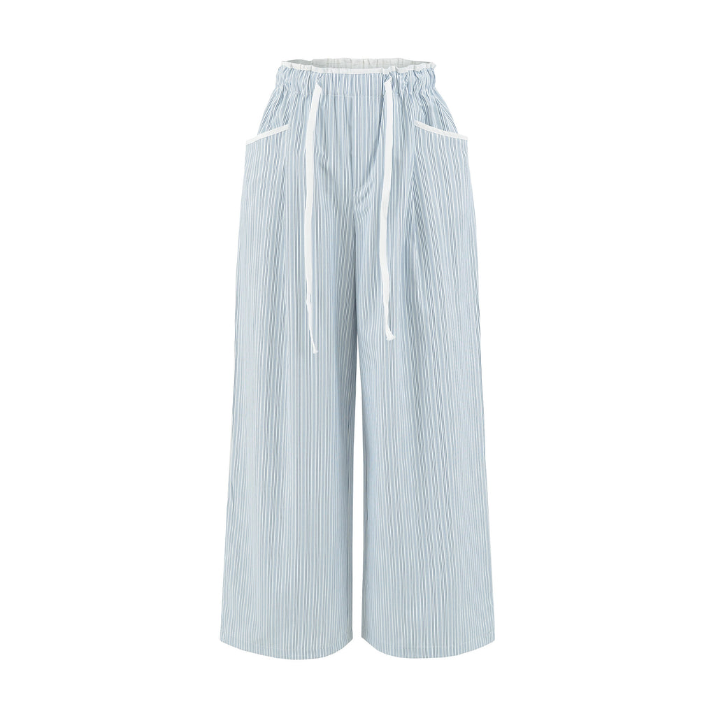 Women's Striped High-Waist Wide Leg Pants | Blue