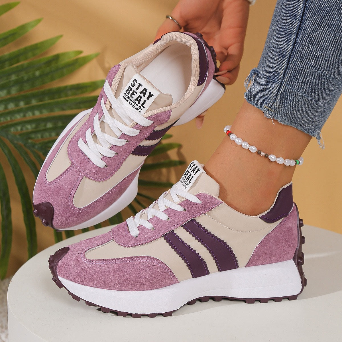 Women's Chunky Sole Sneakers | Microfiber Leather, 5 Colors - Black
