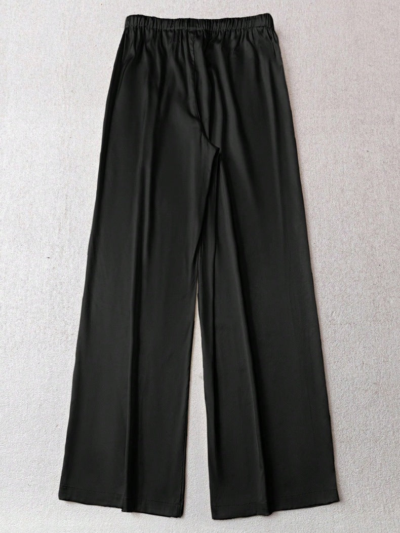 Women's Black Wide Leg Pants | Mid Waist, Polyester & Spandex