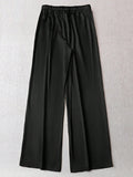Women's Black Wide Leg Pants | Mid Waist, Polyester & Spandex