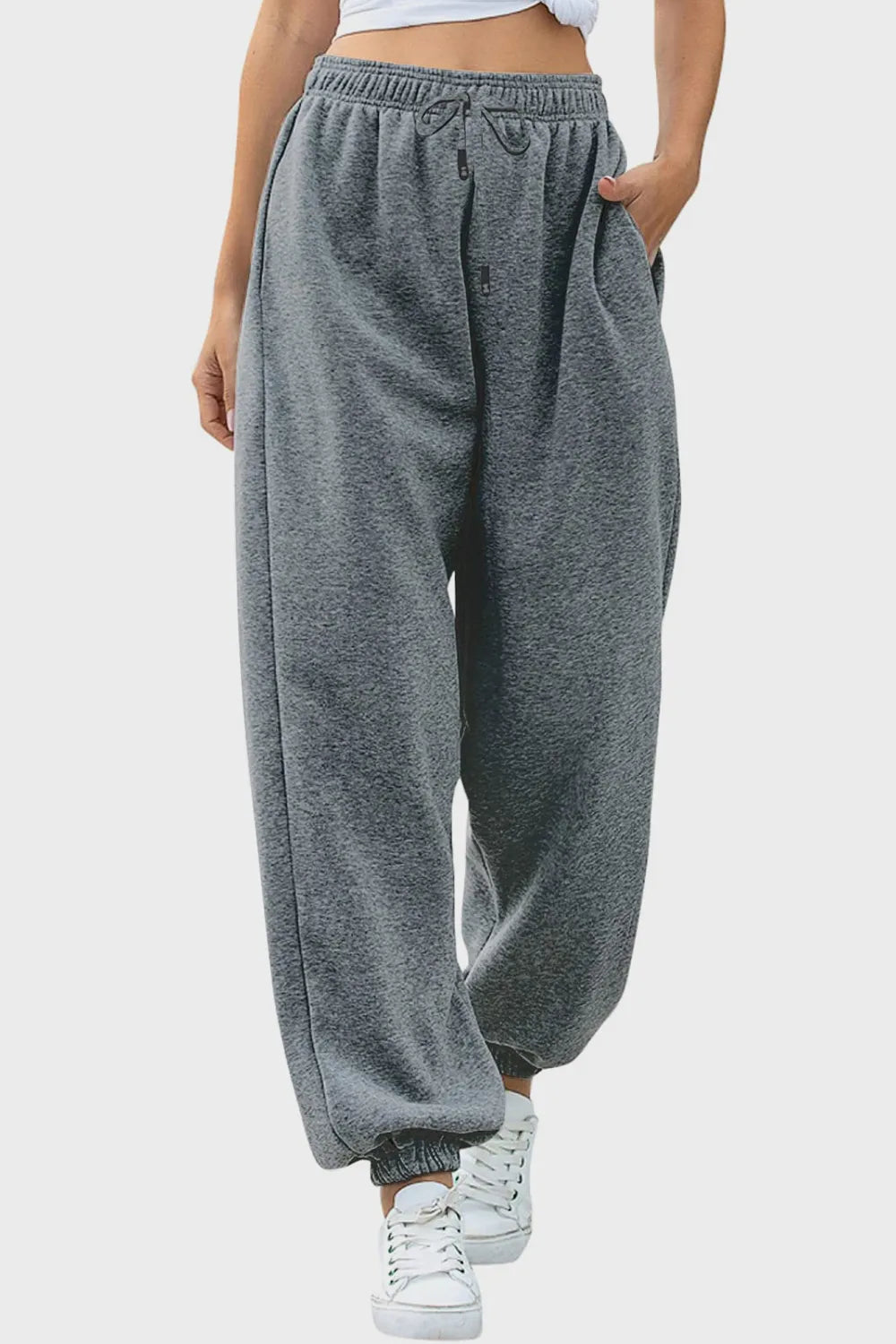 Women's High-Waist Drawstring Joggers | Pockets, Black/Gray/Tan