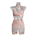 Women's Sheer Mesh Lingerie Set | Halter Neck Strap, Pink