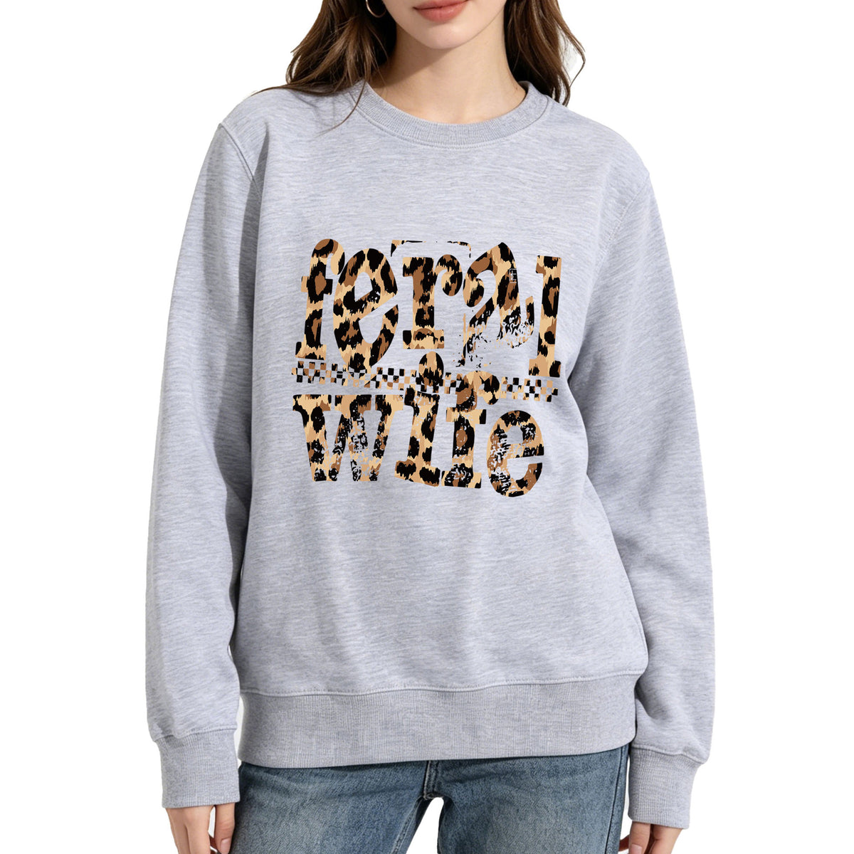 Women's Feral Wife Leopard Print Sweatshirt | Crew Neck, Cotton