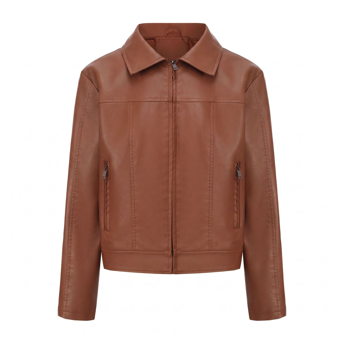 Women's PU Lapel Collar Zip Jacket | Black, Coffee, Camel