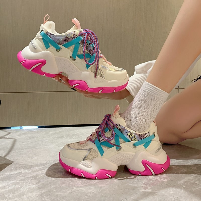 Women's Mesh Chunky Platform Sneakers | Lace-Up, Green or Pink