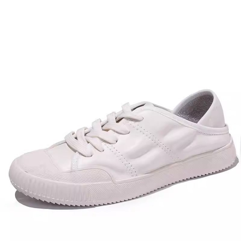 Women's White Lace-Up Sneakers | Sheepskin, Round Toe