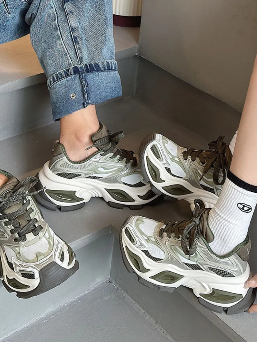 Women's Breathable Chunky Platform Sneakers | Mesh Lace-Up, 5 Colors