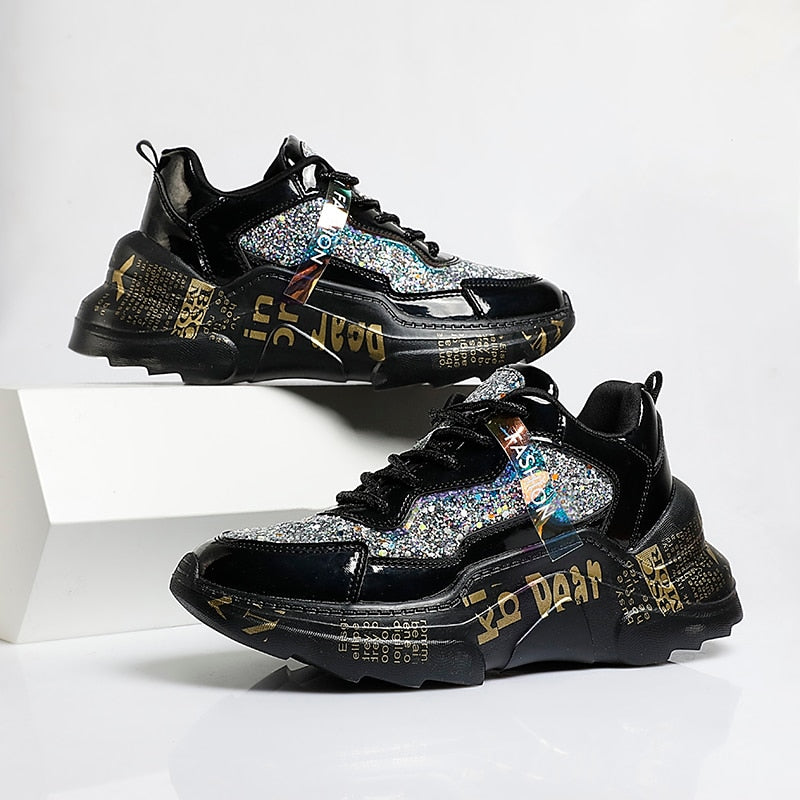 Women's Sequin Chunky Platform Sneakers | Sparkly Dad Shoes