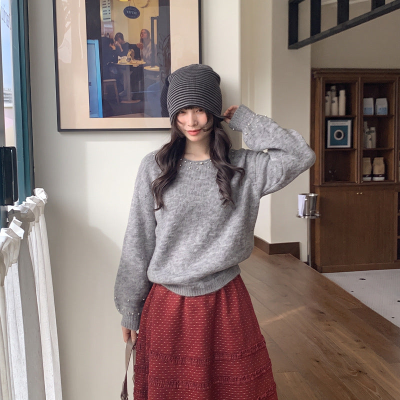 Women's Round Neck Pullover Sweater | Loose Fit, One Size