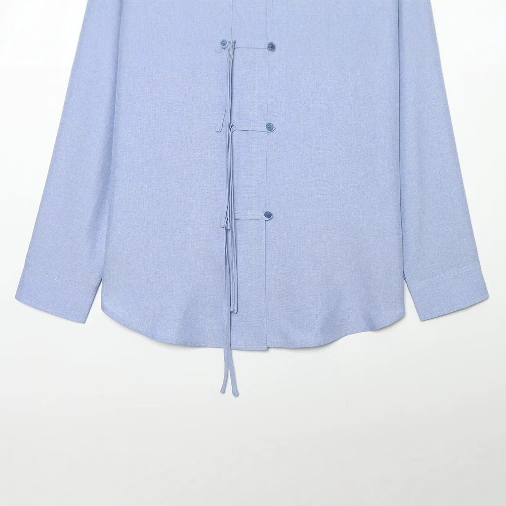 Women's Linen Button-Front Shirt | Long Sleeve, Light Blue