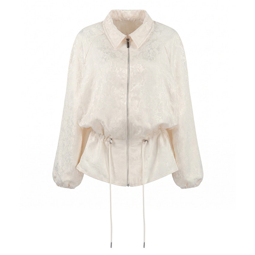 Women's Cropped Zip Jacket | Turn-Down Collar, Apricot