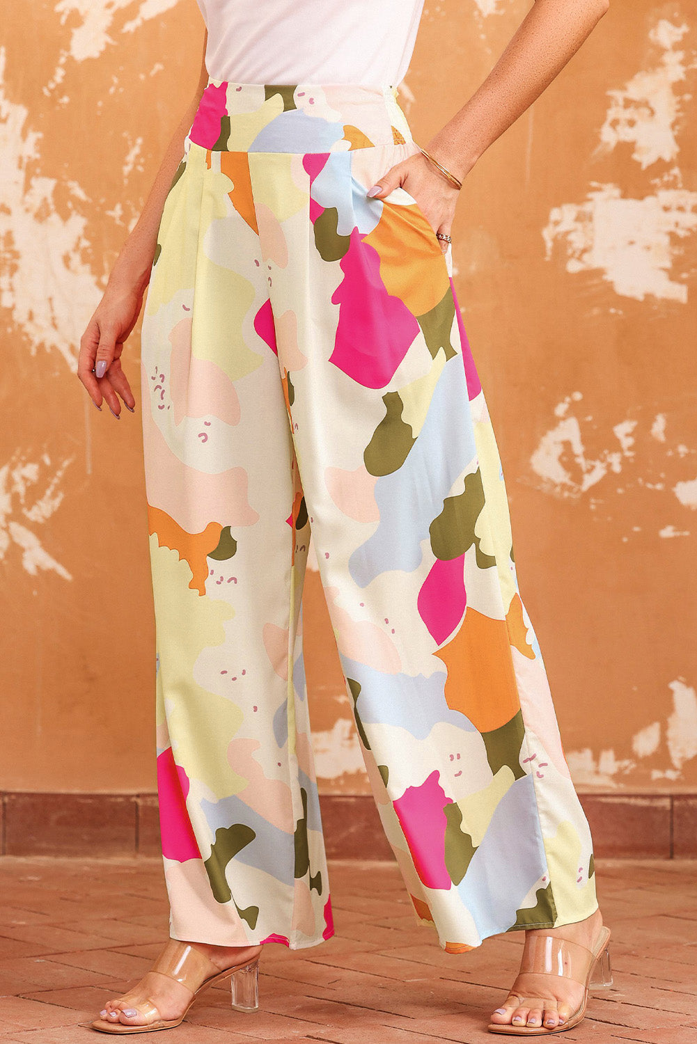 Women's Multicolor Print Flowy Wide-Leg Pants