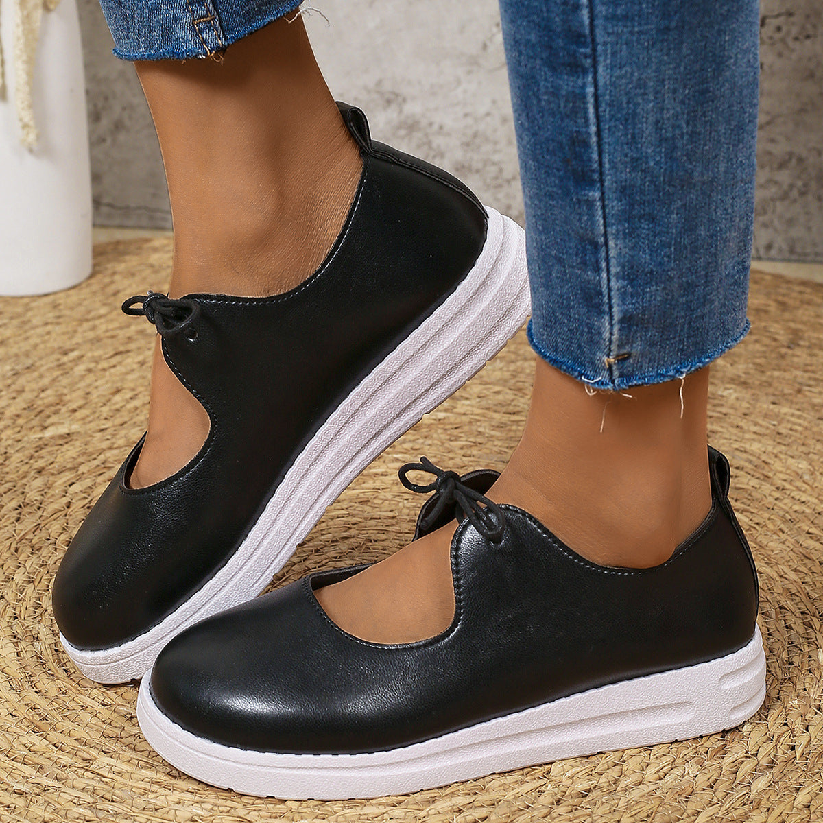 Round-Toe Front-Strap Casual Shoes for Women | Brown & Black