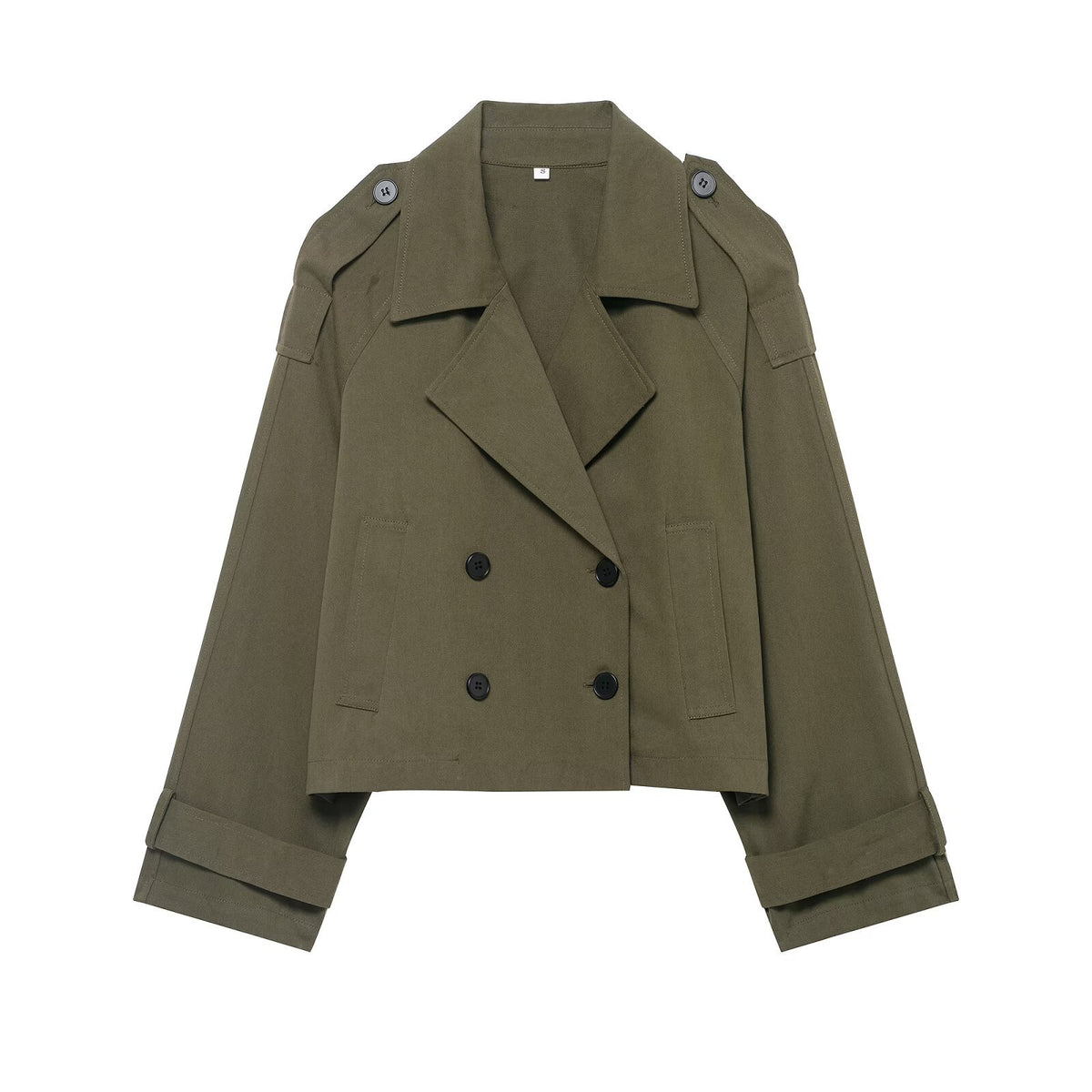 Women's Double-Breasted Cropped Windbreaker | Oversized, 2 Colors - Army Green