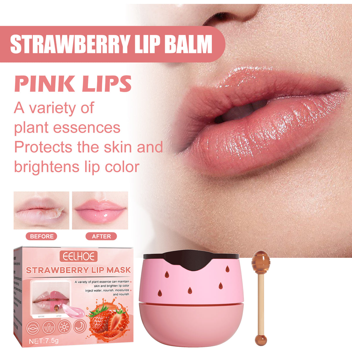 Strawberry Overnight Lip Mask | Honey & Collagen Lip Balm