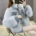 Women's Denim Patchwork Jacket | Square Collar, 3/4 Sleeve