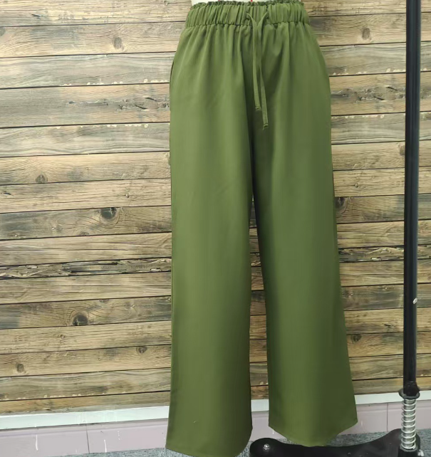 Women's Drawstring Wide Leg Pants in Moss | Opaque Polyester