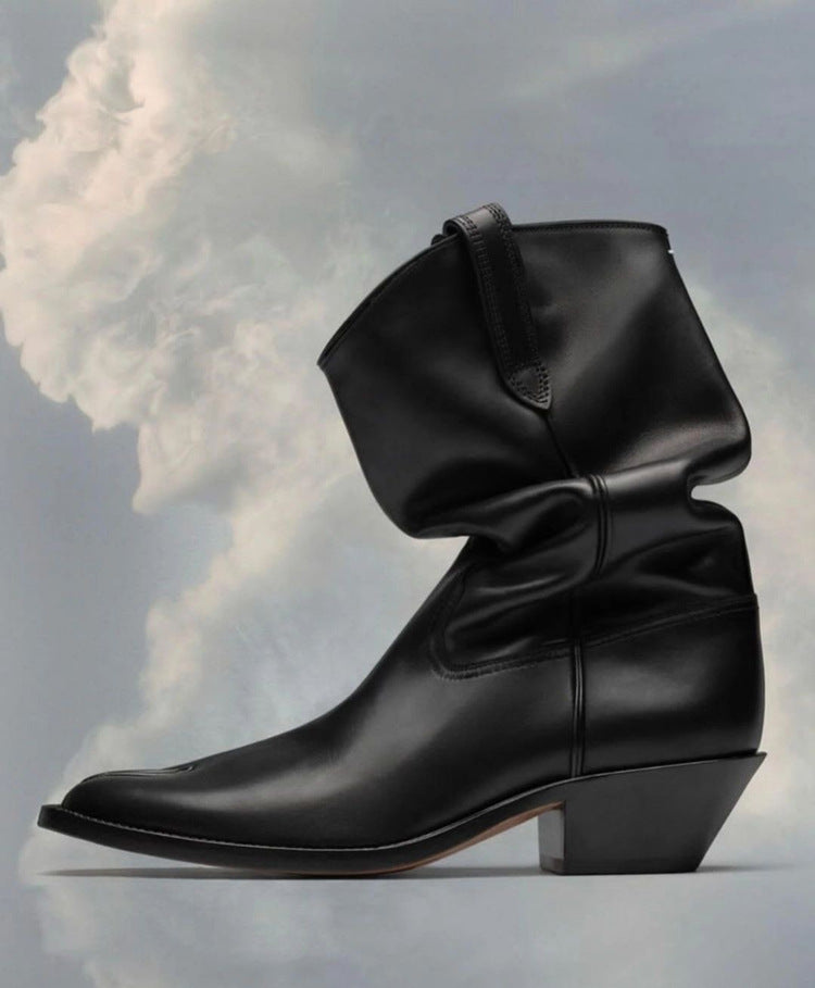Women's Tabi Split-Toe Ankle Boots | Pleated Cowhide, Chunky Heel