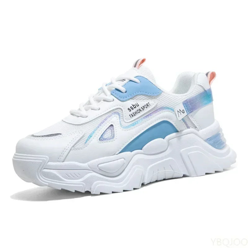 Women's Chunky Platform Sneakers | Lace-Up, Beige, Black or White