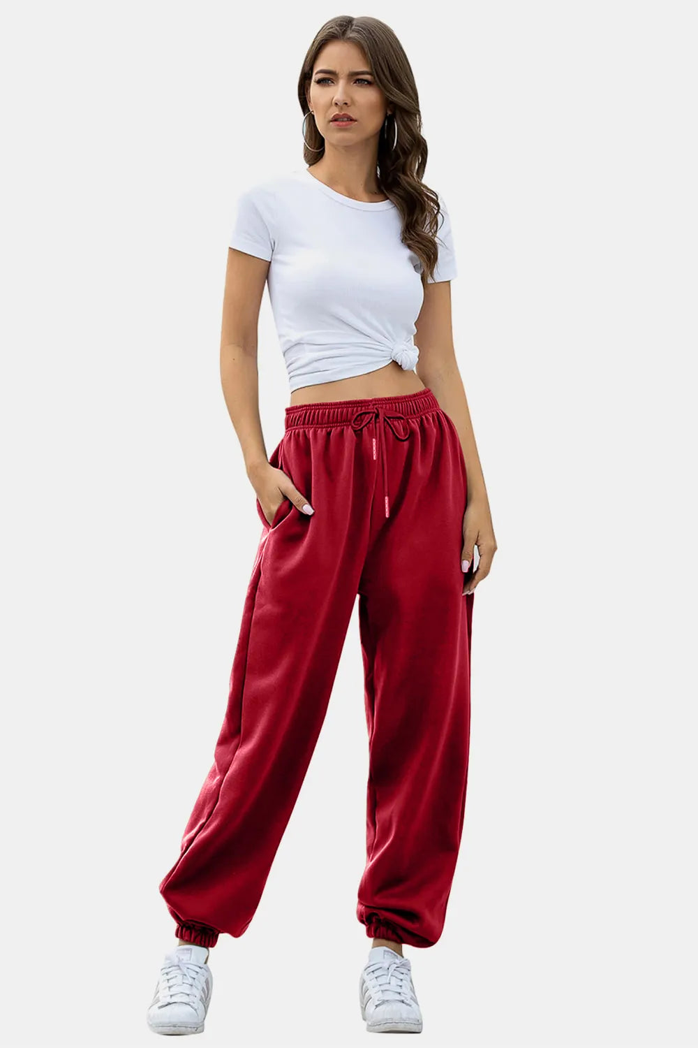 Women's High-Waist Drawstring Joggers | Pockets, Navy/Olive/Pink - Blue
