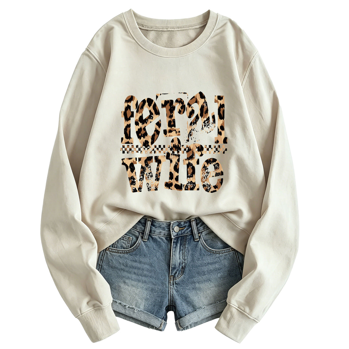 Women's Feral Wife Leopard Print Sweatshirt | Crew Neck, Cotton