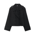Women's Double-Breasted Cropped Windbreaker | Oversized, 2 Colors - Black