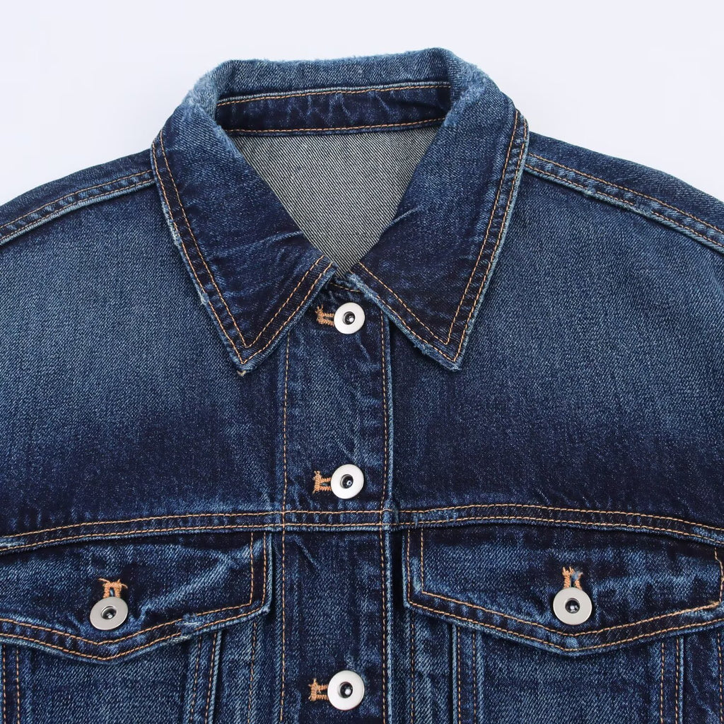 Women's Blue Denim Jacket | Button Front, Long Sleeve