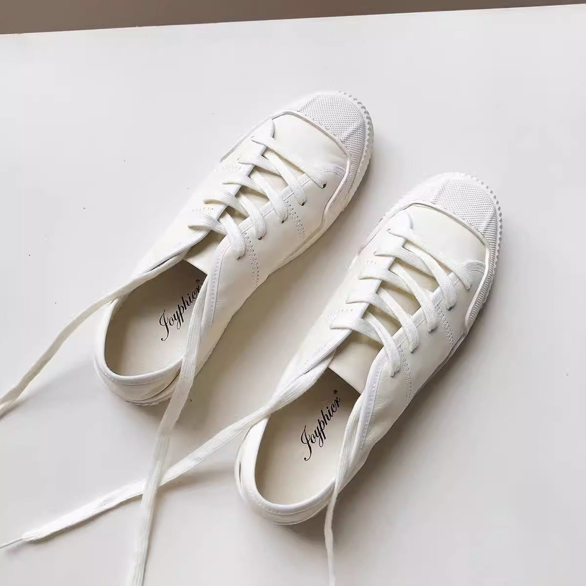 Women's White Lace-Up Sneakers | Sheepskin, Round Toe