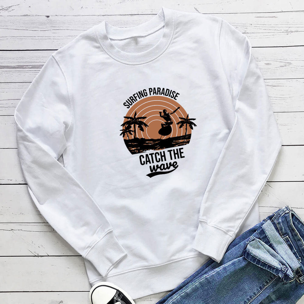 Women's Surfing Paradise Letter Print Hoodie | Cotton, 7 Colors