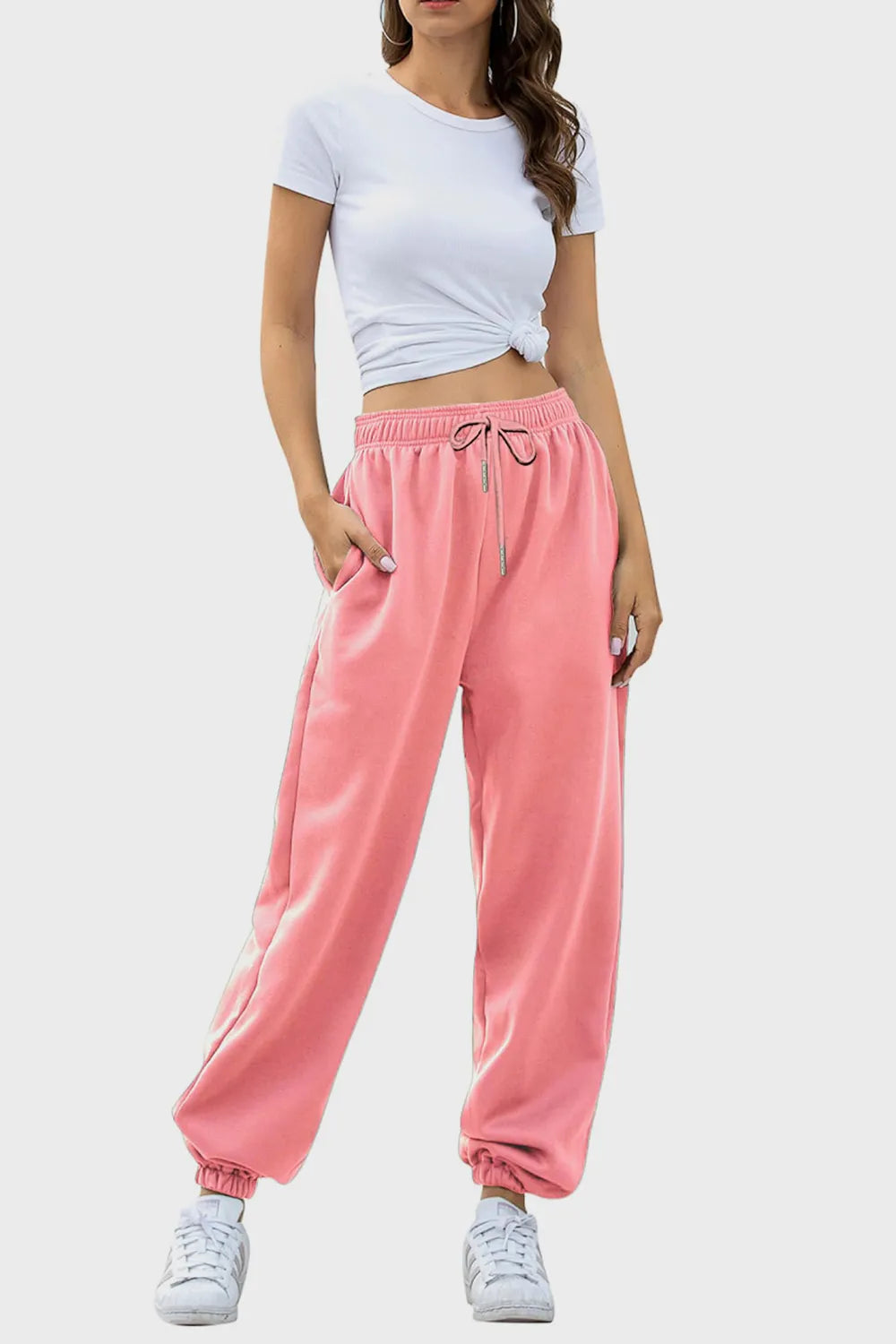 Women's High-Waist Drawstring Joggers | Pockets, Navy/Olive/Pink - Blue