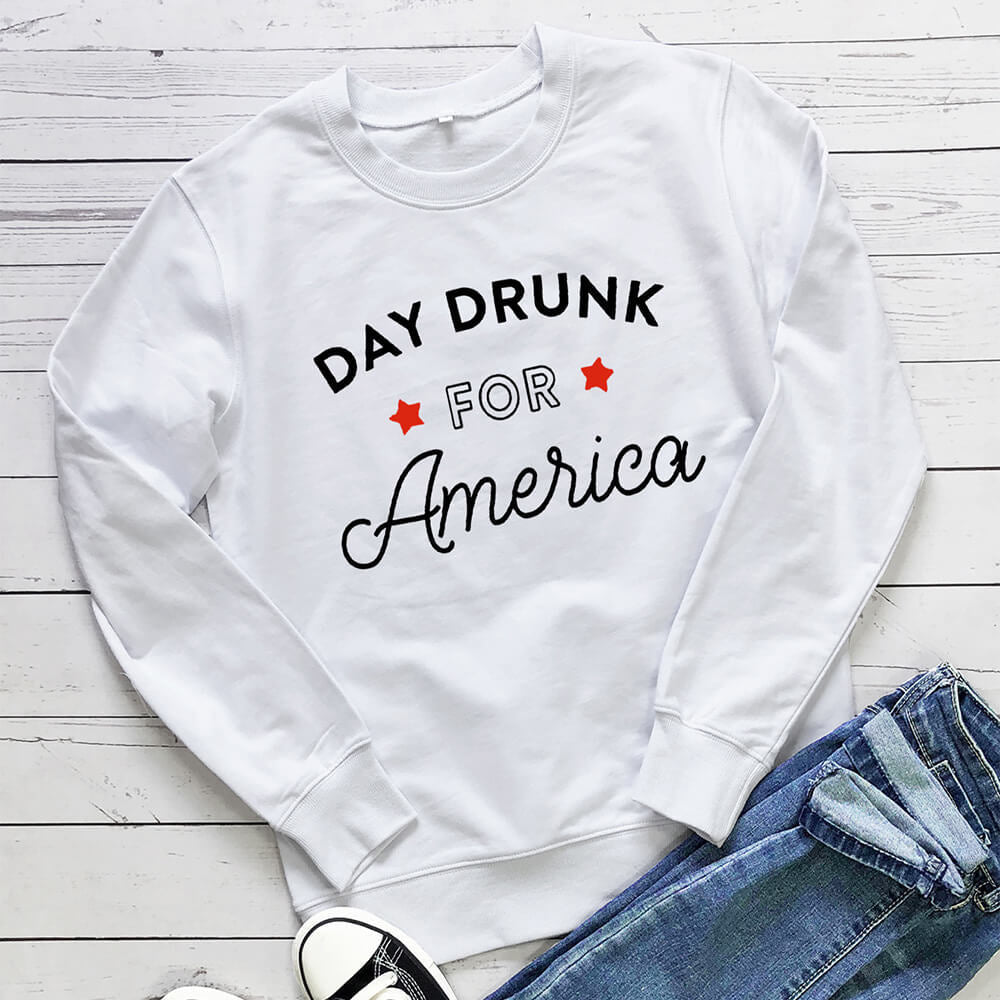 Women's Day Drunk for America Print Hoodie | Cotton, 8 Colors