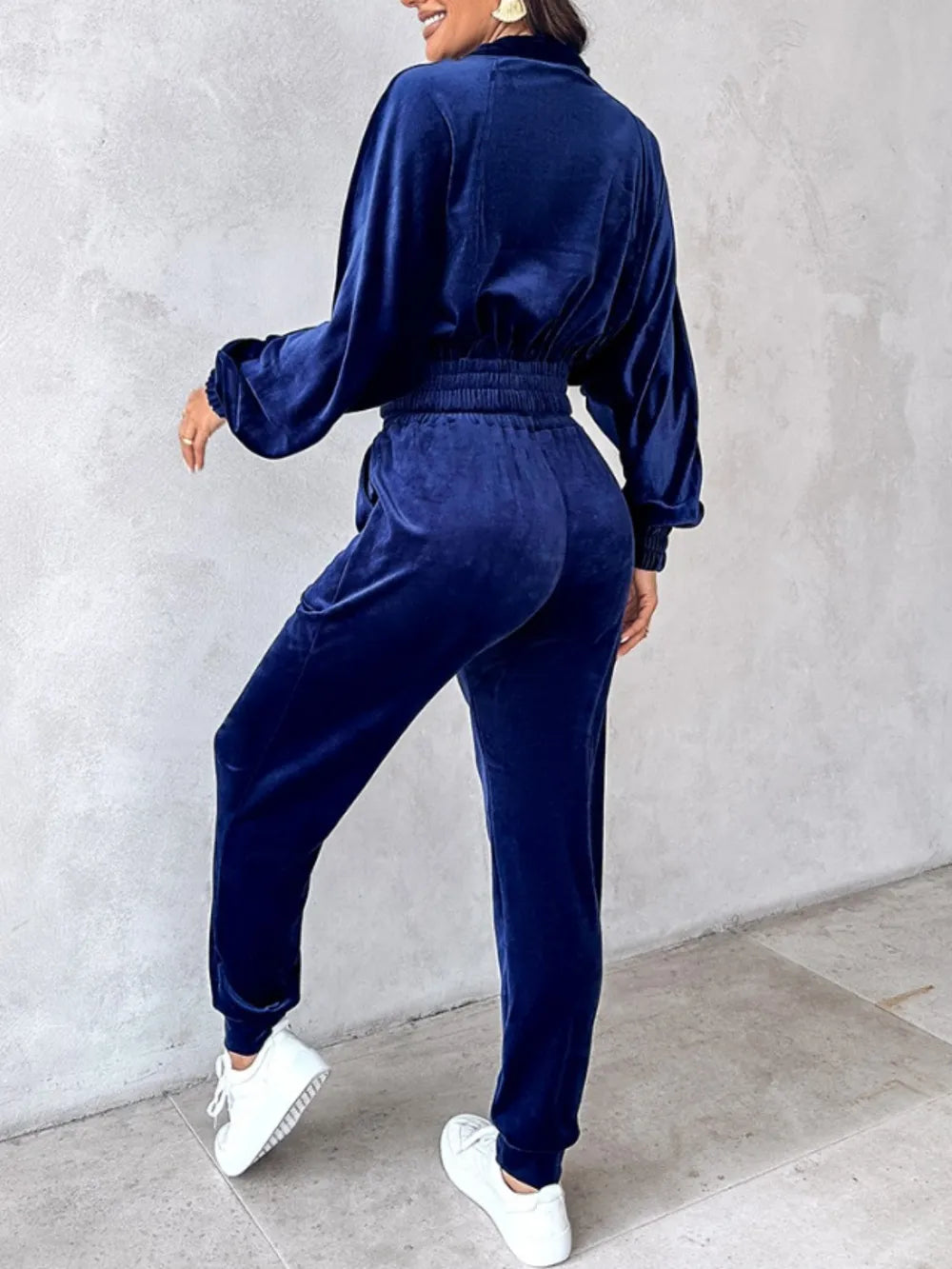 Zip Up Long Sleeve Cropped Top and Joggers Set - Burgundy