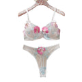Women's Sheer Embroidered Bow Lingerie Set | White Pink