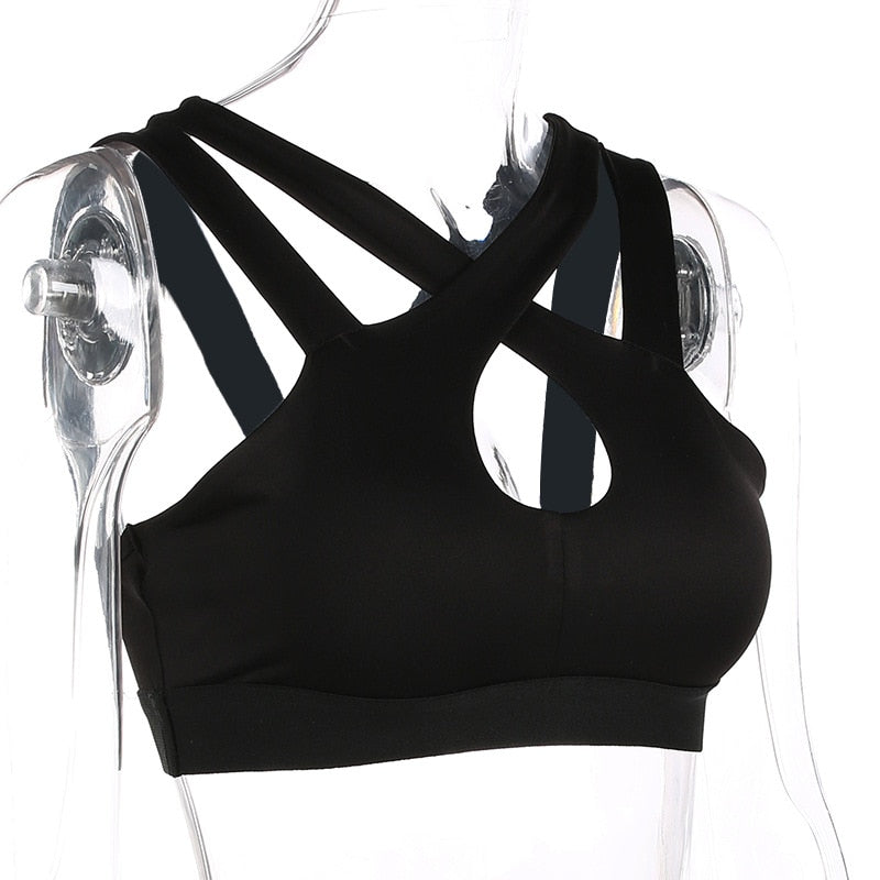 Women's Halter Strappy Yoga Sports Bra | Polyester, Black