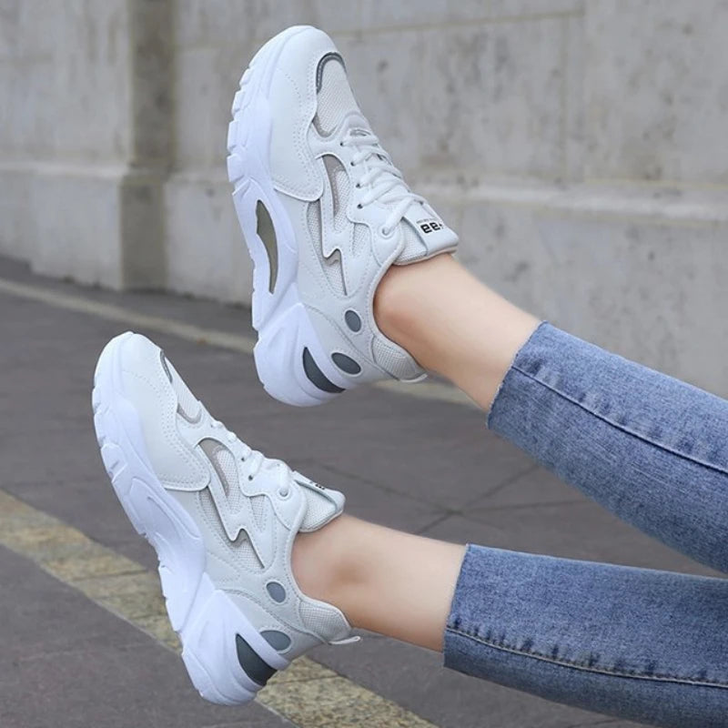 Women's Chunky Platform Sneakers | Breathable Mesh, Lace-Up