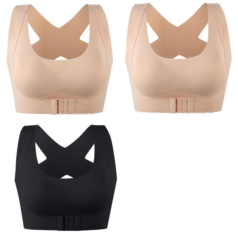 Women's Front-Closure Cross-Back Bralette | Wireless Push-Up Bra, 1 or 2 Pack - Black