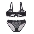 Women's Floral Embroidered Bra & Panty Set | Sheer Underwire, 3/4 Cup - White